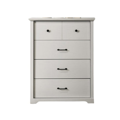 Benjara Lara 4 Drawer Tall Dresser Chest, Black Handles, White Faux Laminate
