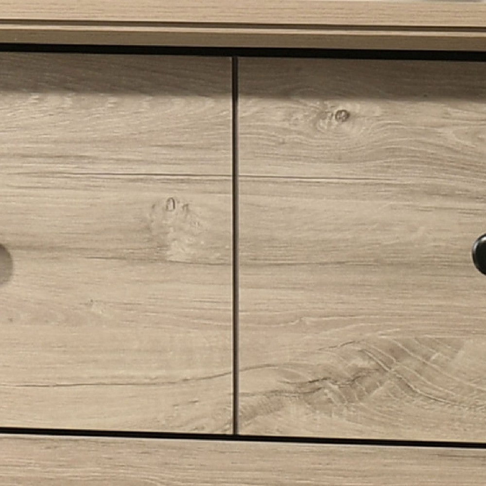 Benjara Lara Tall Dresser Chest, 4 Drawers, Black Handles, Light Oak Brown Wood
