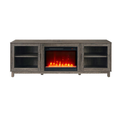 Benjara Sumi TV Stand Cabinet, Electric Fireplace Heater, Glass Doors, 70 Inch Gray