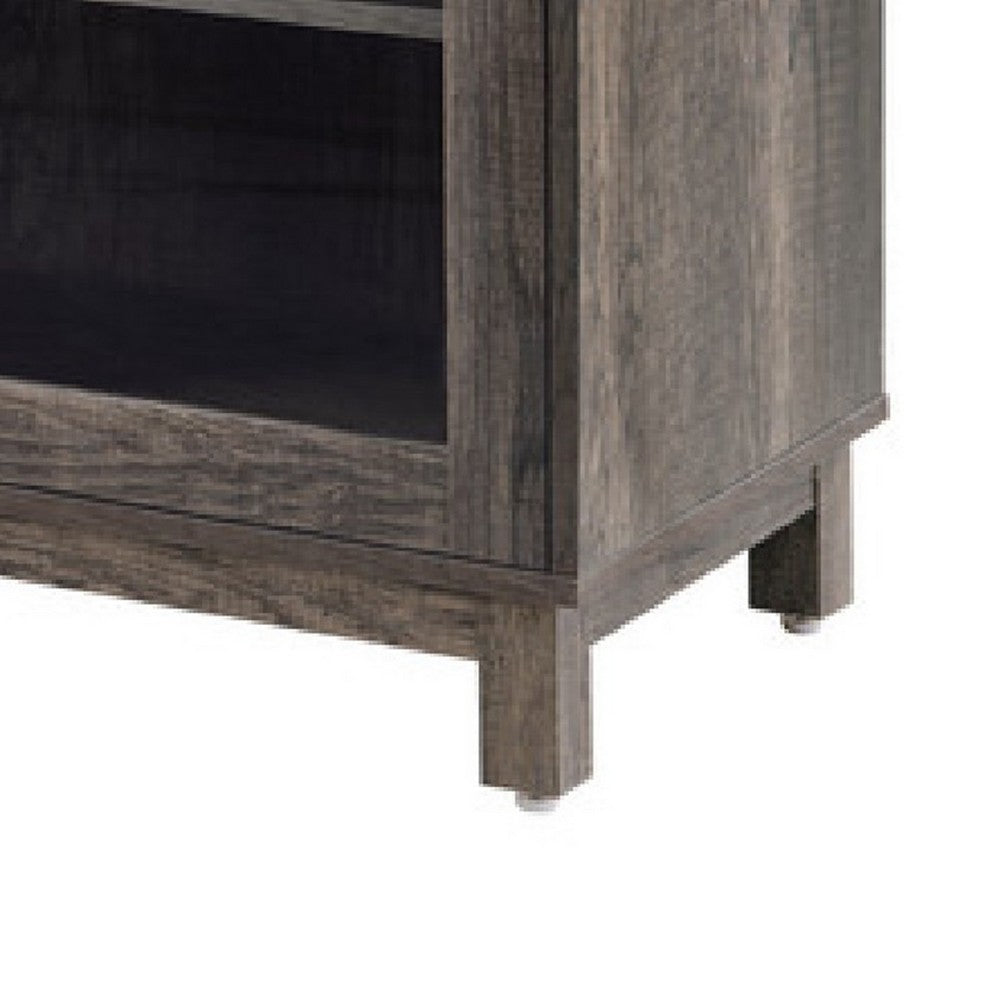 Benjara Sumi TV Stand Cabinet, Electric Fireplace Heater, Glass Doors, 70 Inch Gray
