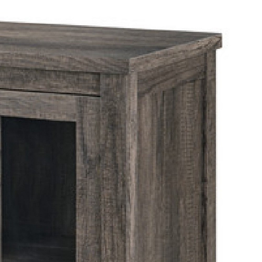 Benjara Tony Electric Fireplace TV Stand, Heater, Glass Doors, 70 Inch Walnut Gray