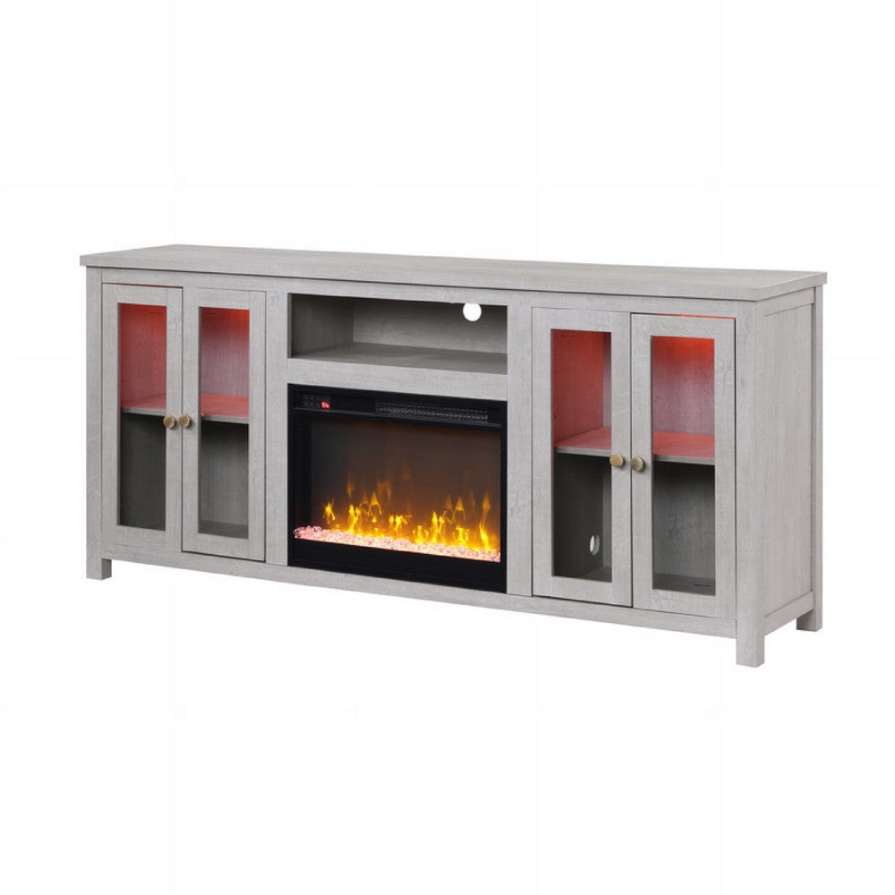 Benjara Tony Electric Fireplace TV Stand Cabinet with Heater, 70 Inch Walnut White