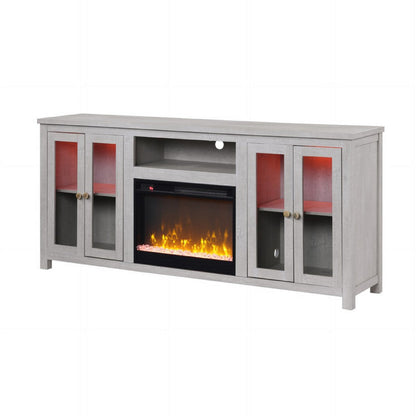 Benjara Tony Electric Fireplace TV Stand Cabinet with Heater, 70 Inch Walnut White