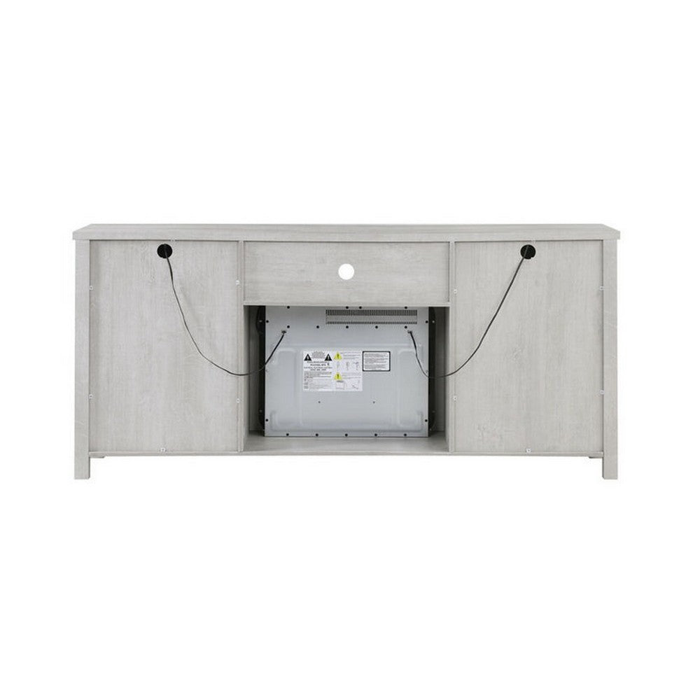 Benjara Tony Electric Fireplace TV Stand Cabinet with Heater, 70 Inch Walnut White