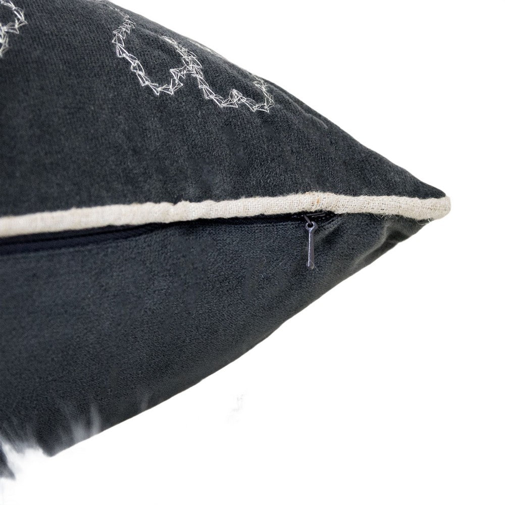 Benjara Rola Square Throw Pillow, Silver Snowflake Embroidery, Gray Velvet 20 Inch