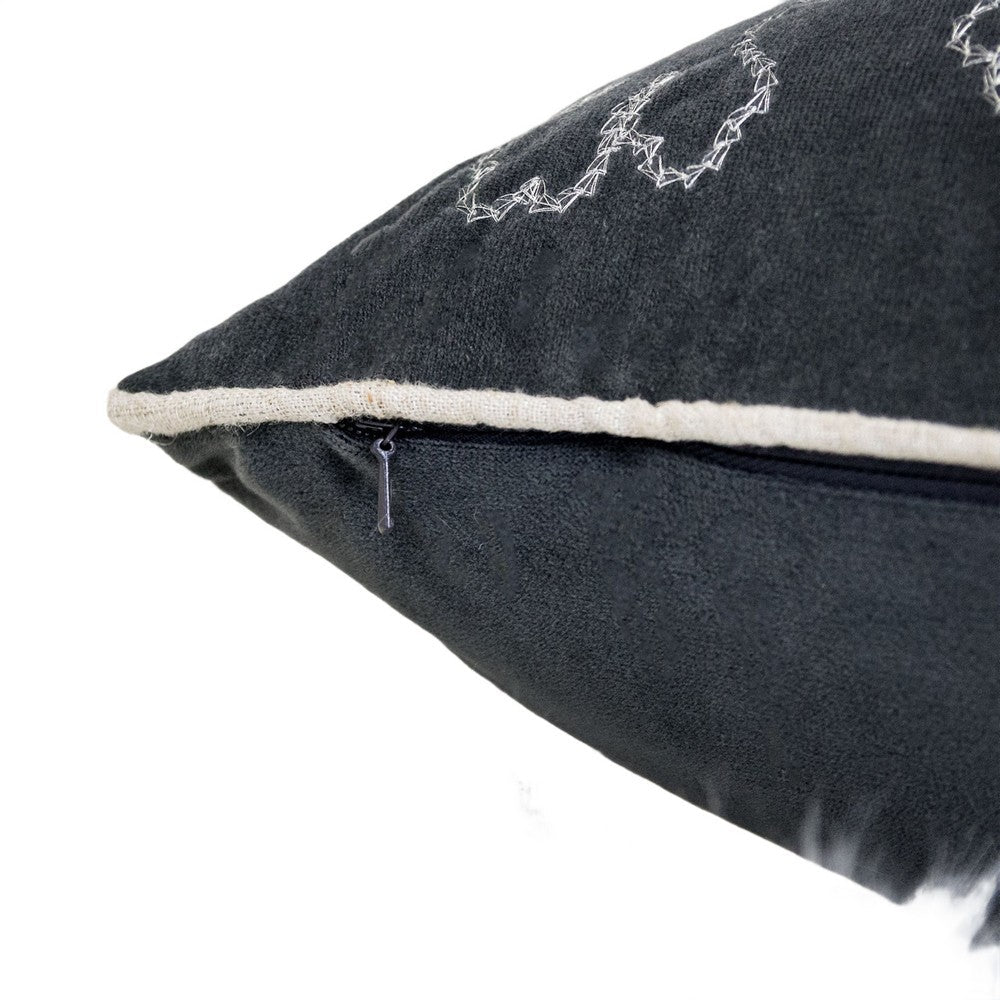 Benjara Rola Square Throw Pillow, Silver Snowflake Embroidery, Gray Velvet 20 Inch