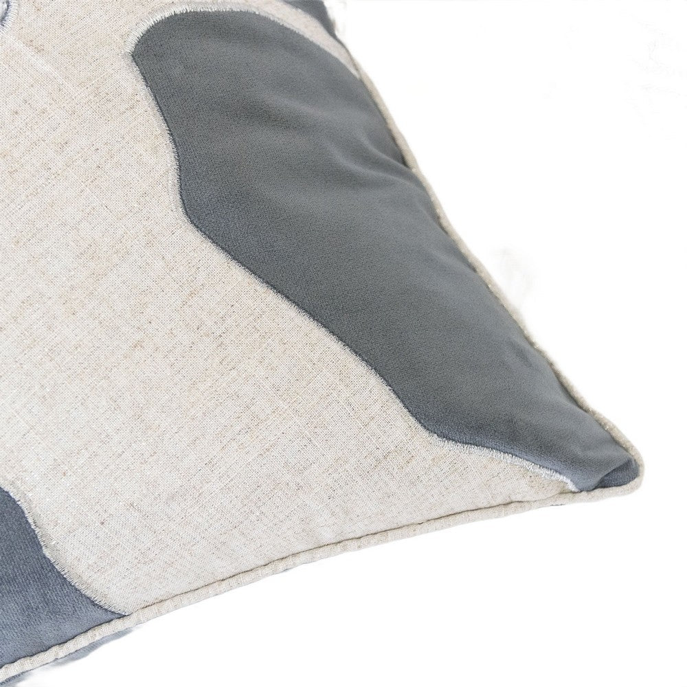 Benjara Lopa Square Throw Pillow, Holiday Reindeer Embroidery, Gray Velvet 20 Inch