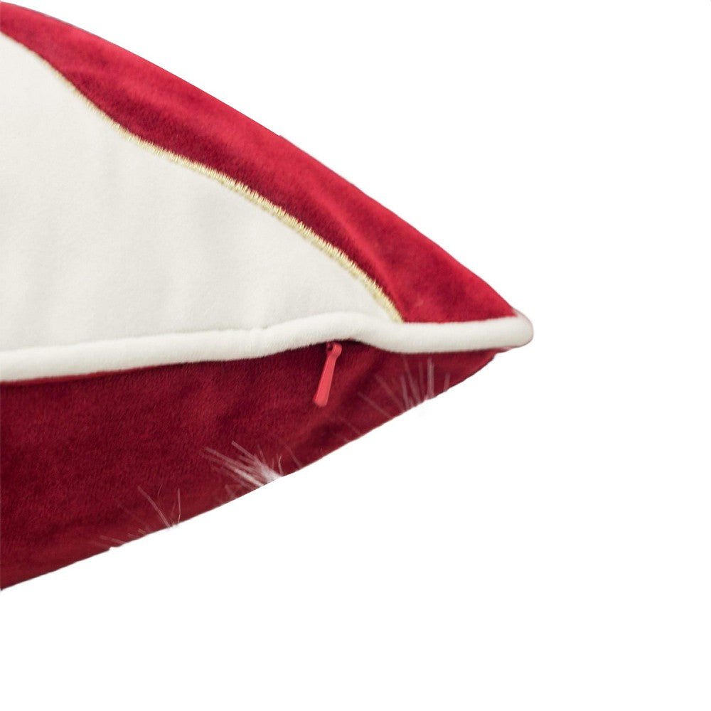 Benjara Lopa Square Throw Pillow, Holiday Reindeer Embroidery, Red Velvet 20 Inch
