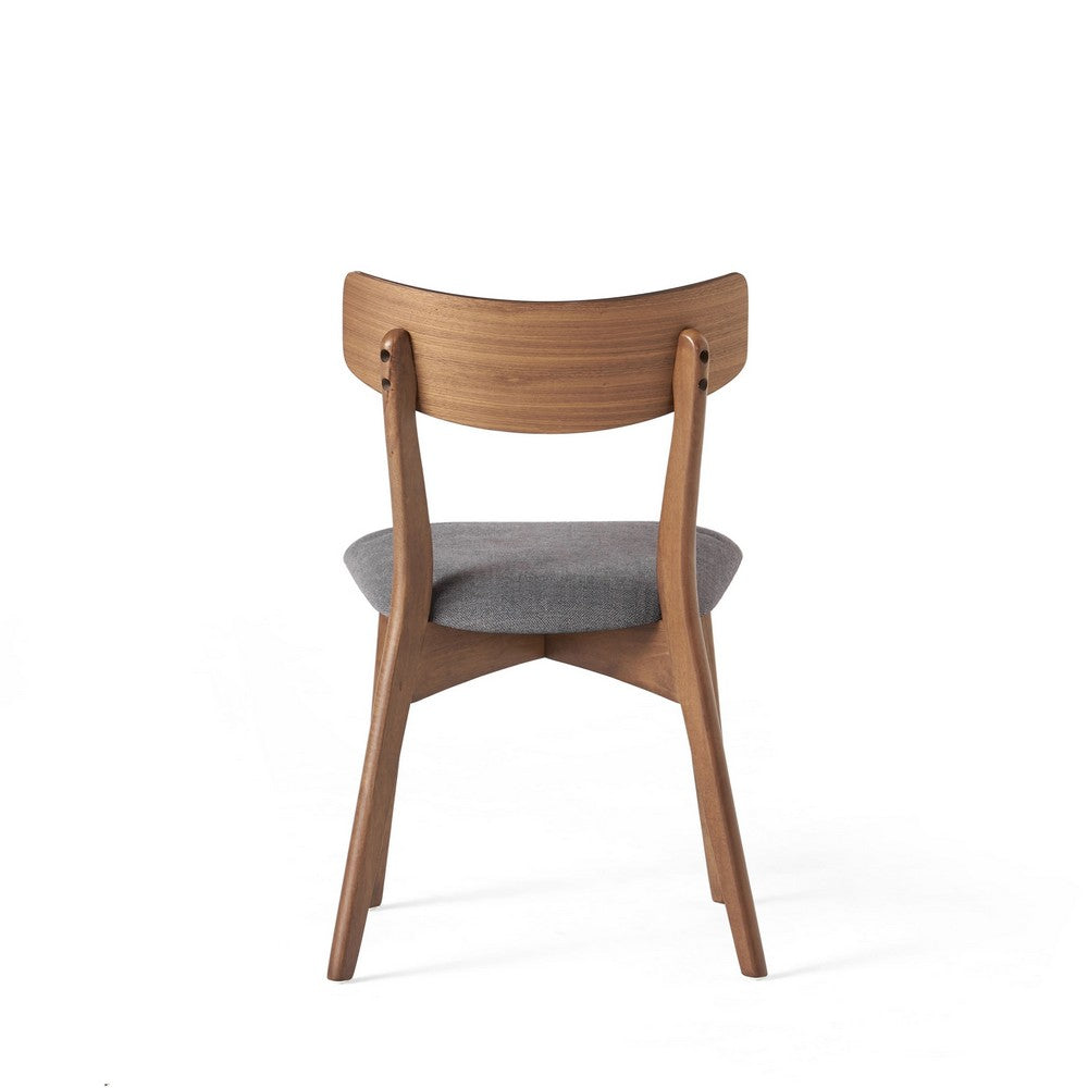 Benjara Bety Dining Side Chair Set of 2, Midcentury Design, Gray Cushion Seat