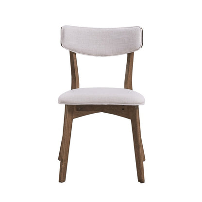 Benjara Bety Dining Side Chair Set of 2, Midcentury Design, Light Beige Fabric