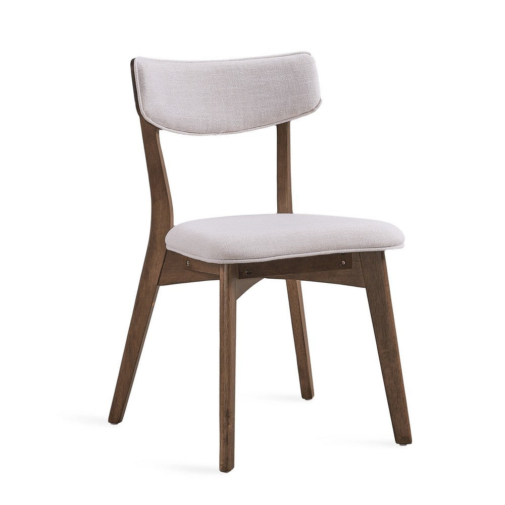 Benjara Bety Dining Side Chair Set of 2, Midcentury Design, Light Beige Fabric