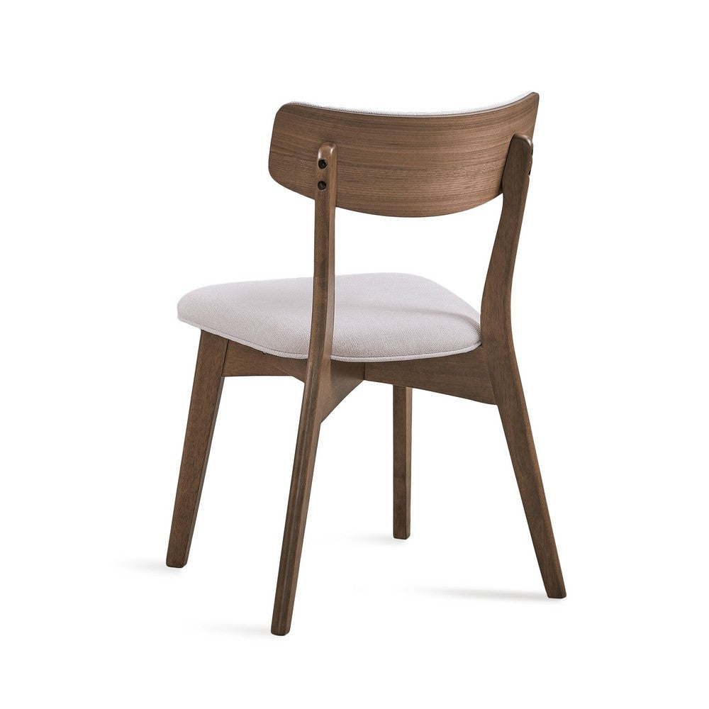 Benjara Bety Dining Side Chair Set of 2, Midcentury Design, Light Beige Fabric