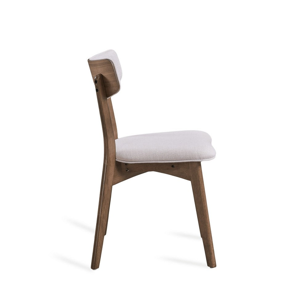 Benjara Bety Dining Side Chair Set of 2, Midcentury Design, Light Beige Fabric
