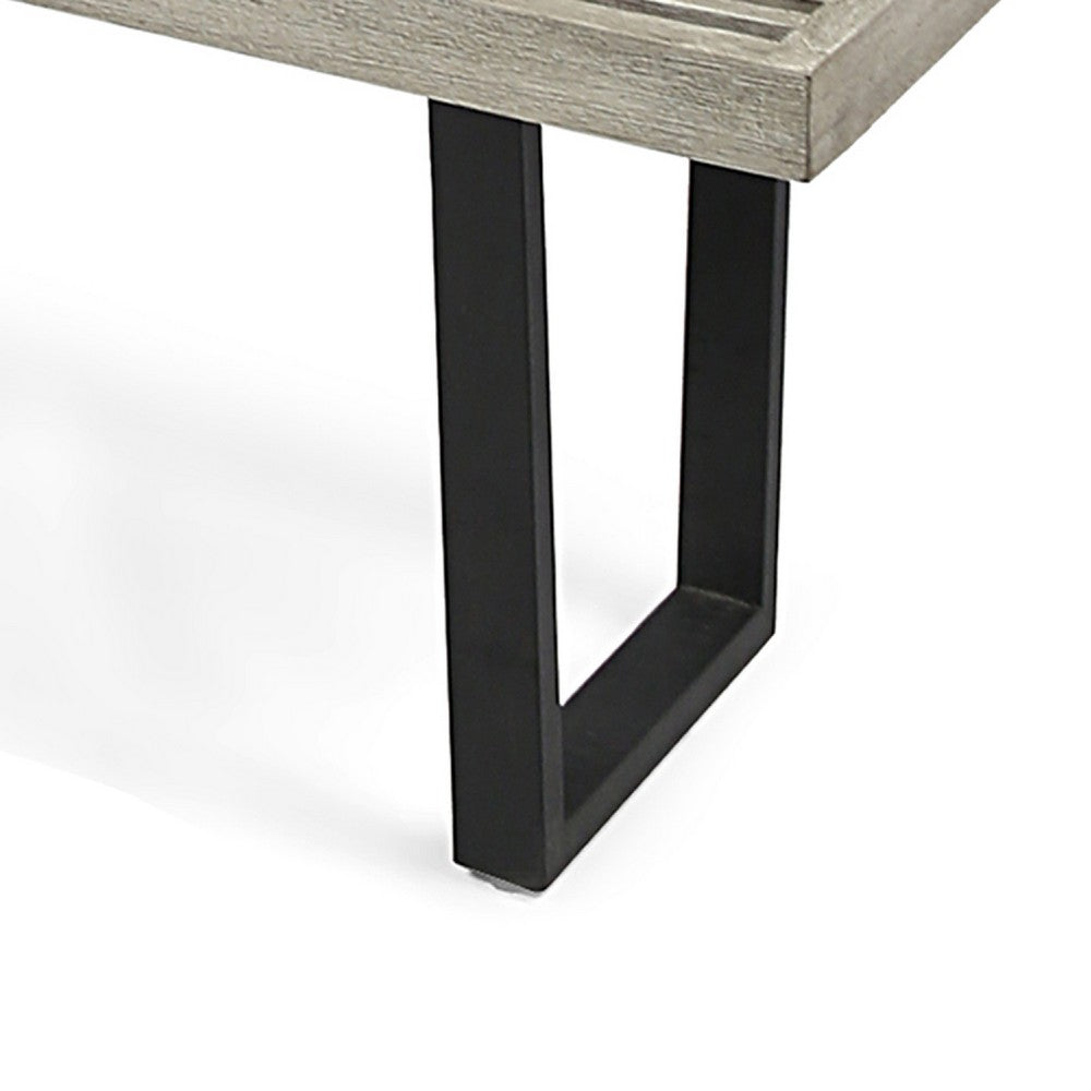 Benjara Cior Outdoor Dining Bench, 62 Inch Slatted Gray Acacia Wood, Sled Base