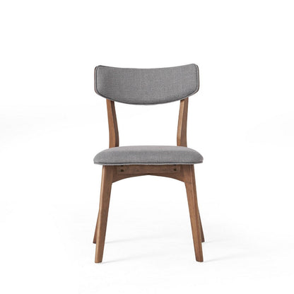Benjara Bety Dining Side Chair Set of 2, Midcentury Design, Dark Gray Fabric