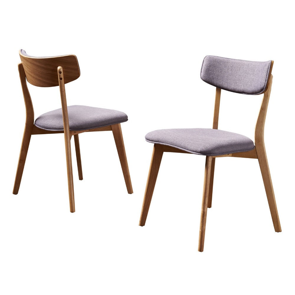 Benjara Bety Dining Side Chair Set of 2, Midcentury Design, Dark Gray Fabric