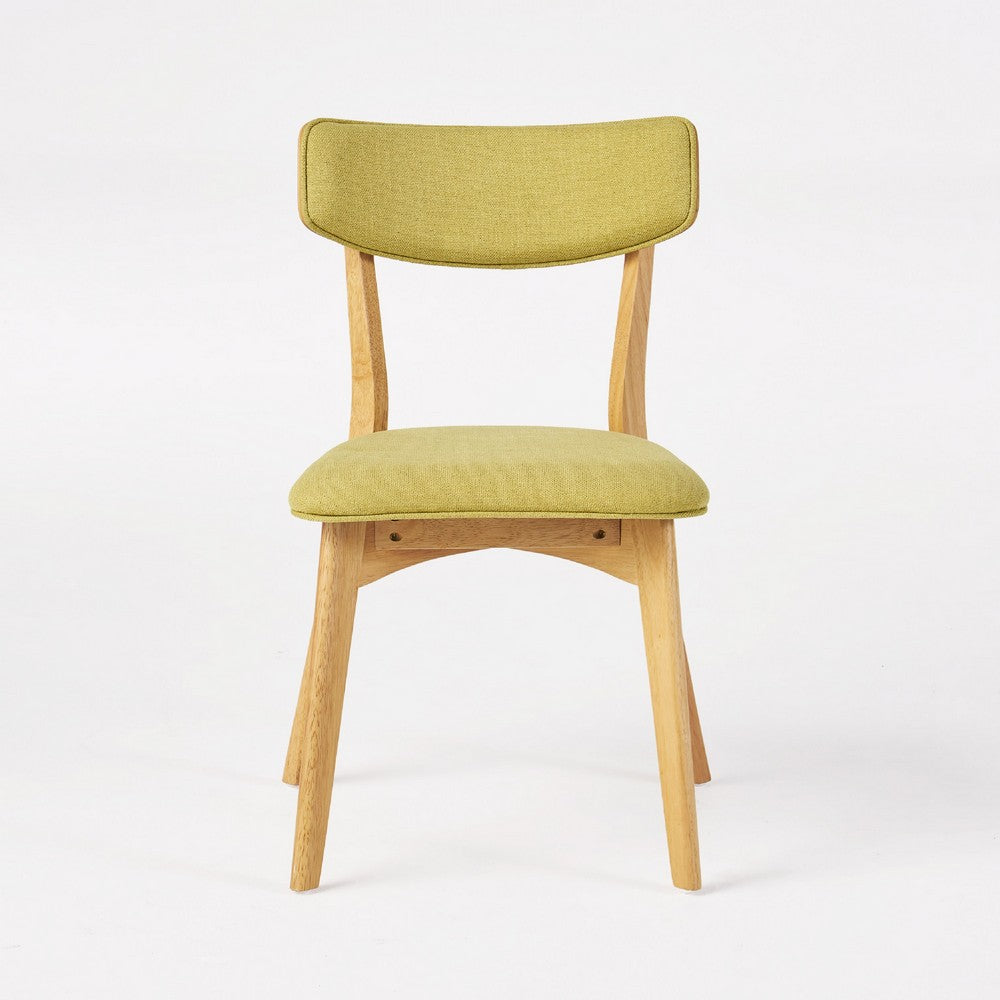 Benjara Bety Dining Side Chair Set of 2, Midcentury Design, Lime Green Fabric
