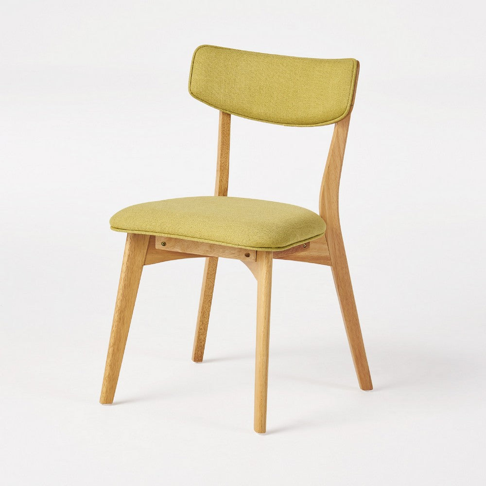 Benjara Bety Dining Side Chair Set of 2, Midcentury Design, Lime Green Fabric
