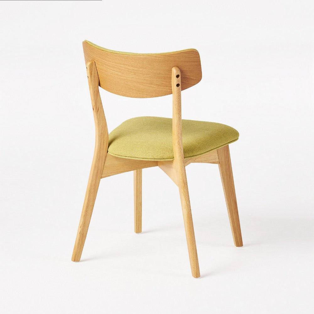 Benjara Bety Dining Side Chair Set of 2, Midcentury Design, Lime Green Fabric