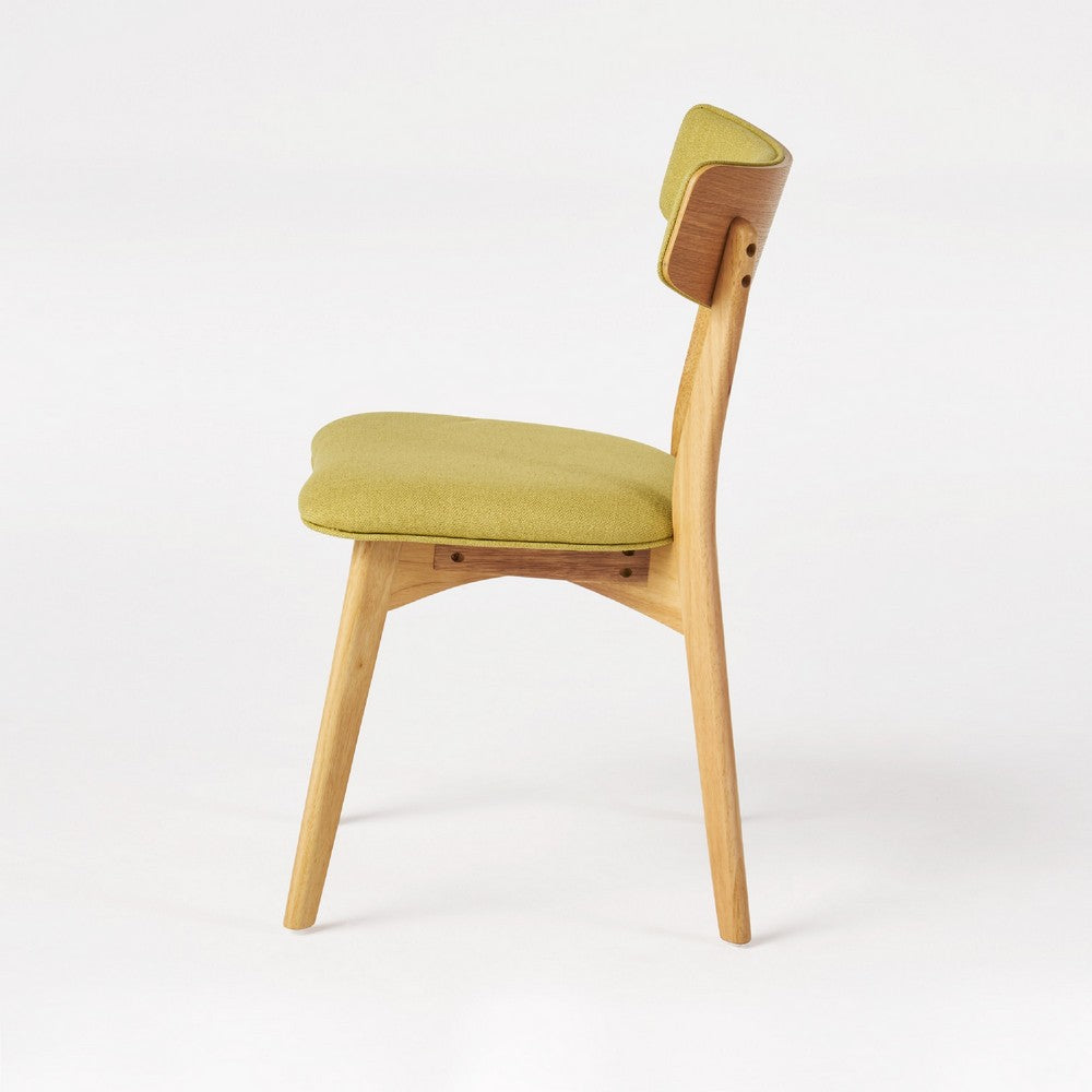 Benjara Bety Dining Side Chair Set of 2, Midcentury Design, Lime Green Fabric