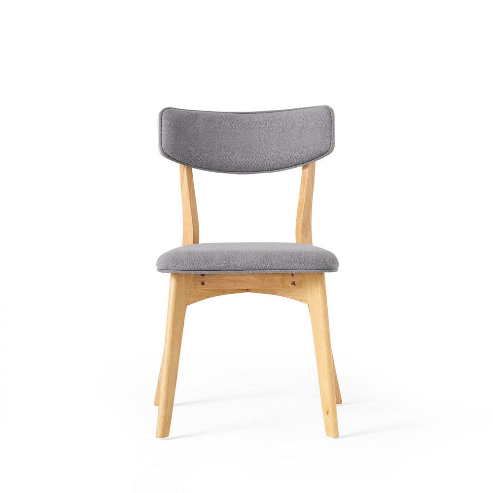 Benjara Bety Dining Side Chair Set of 2, Oak Brown Design, Dark Gray Fabric