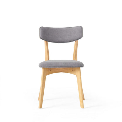 Benjara Bety Dining Side Chair Set of 2, Oak Brown Design, Dark Gray Fabric