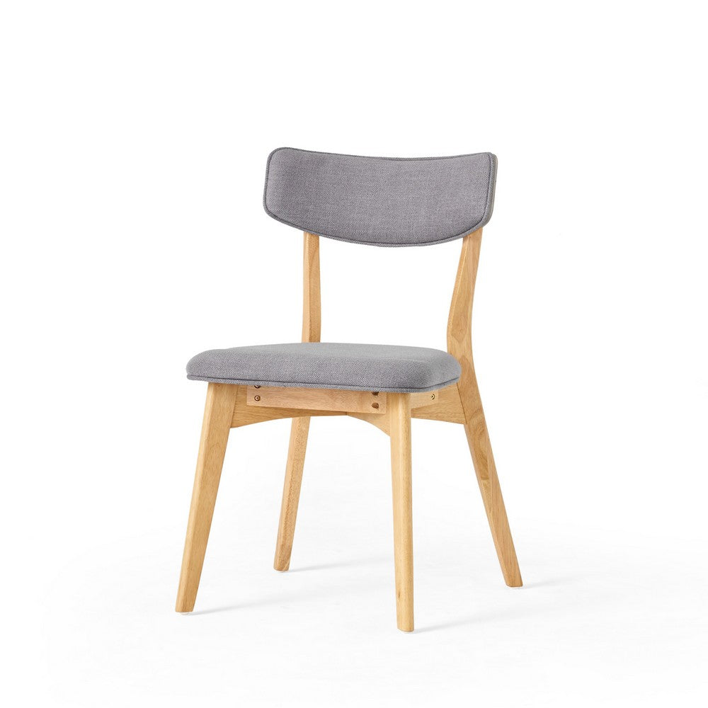 Benjara Bety Dining Side Chair Set of 2, Oak Brown Design, Dark Gray Fabric