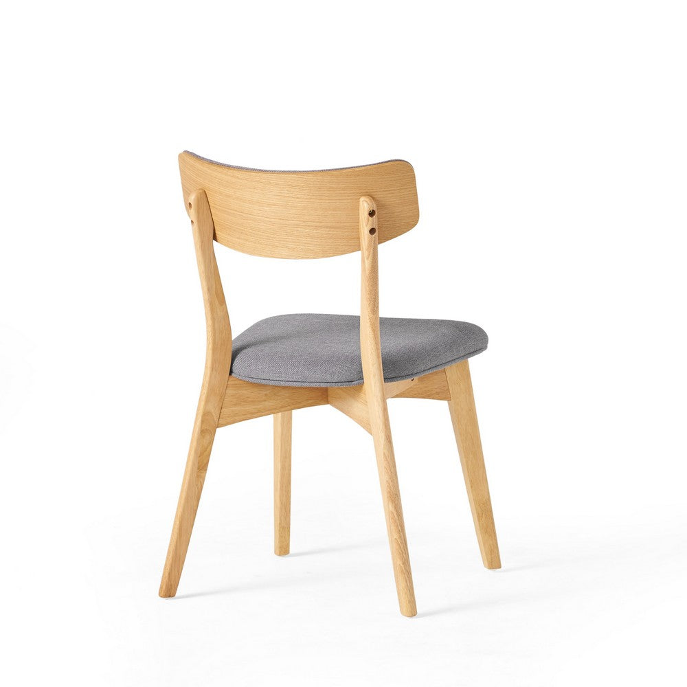 Benjara Bety Dining Side Chair Set of 2, Oak Brown Design, Dark Gray Fabric