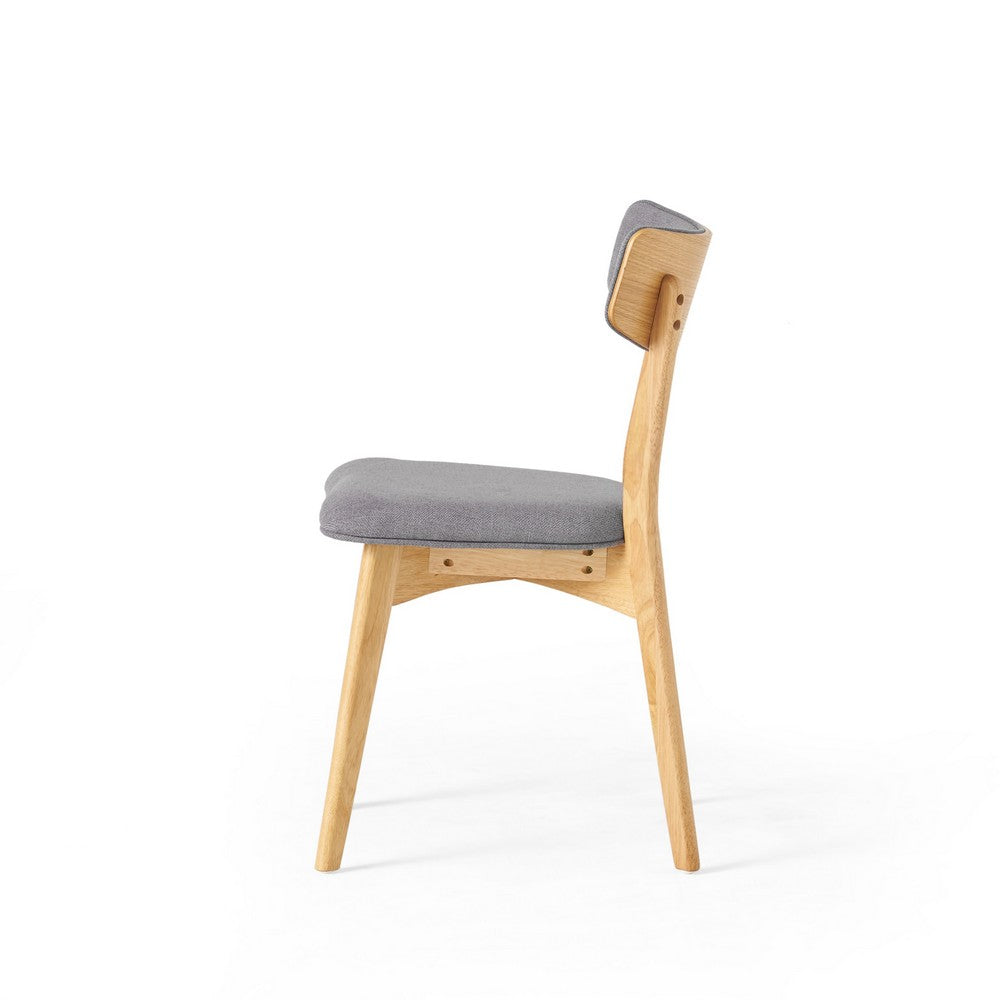 Benjara Bety Dining Side Chair Set of 2, Oak Brown Design, Dark Gray Fabric
