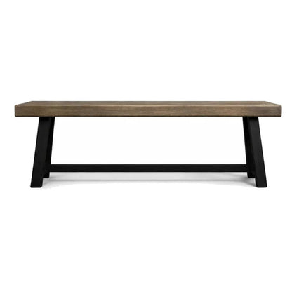 Benjara Outdoor Bench, 63 Inch Sandblasted Gray Wood Seat, Black Metal Legs