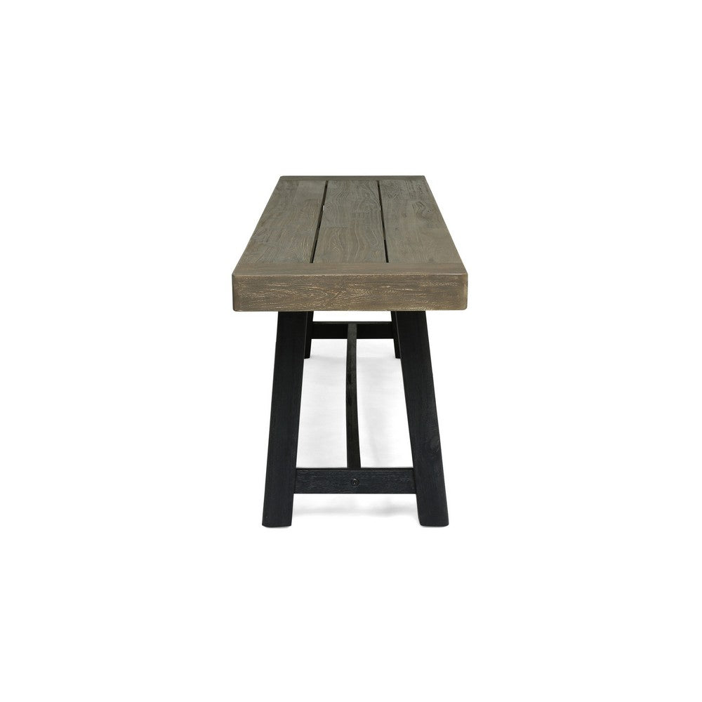 Benjara Outdoor Bench, 63 Inch Sandblasted Gray Wood Seat, Black Metal Legs