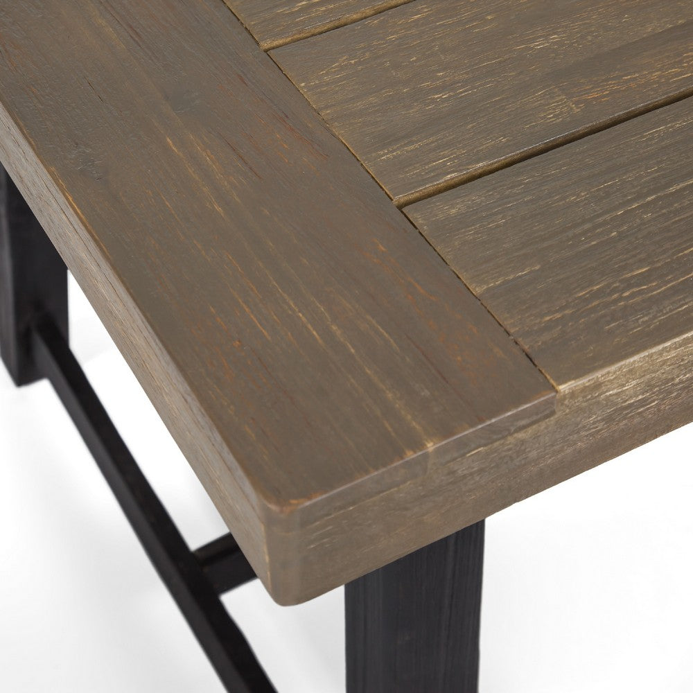 Benjara Outdoor Bench, 63 Inch Sandblasted Gray Wood Seat, Black Metal Legs
