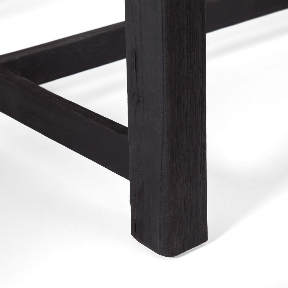 Benjara Outdoor Bench, 63 Inch Sandblasted Gray Wood Seat, Black Metal Legs