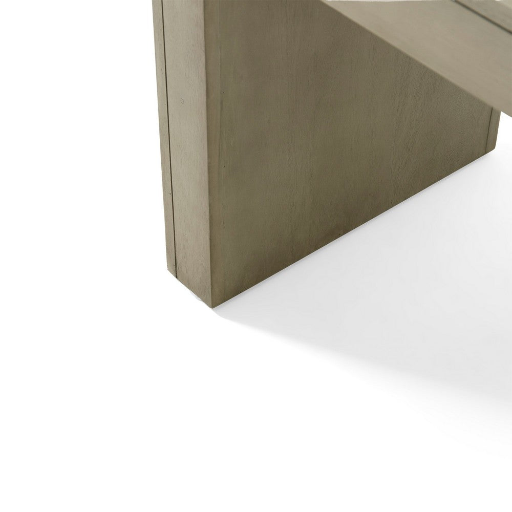 Benjara Accent Dining Bench, 48 Inch Taupe Gray Finish, Panel Legs Acacia Wood
