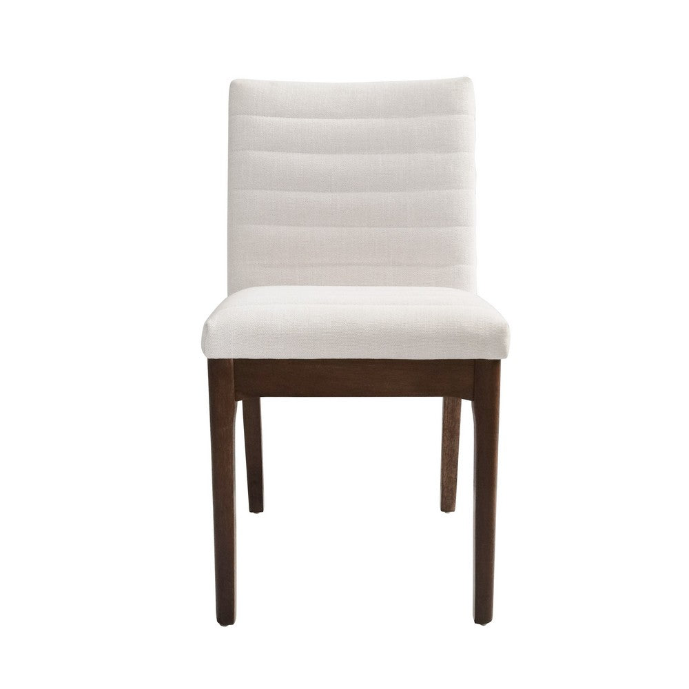 Benjara Dining Side Chair Set of 2,, Channel Stitching, Light Beige Fabric