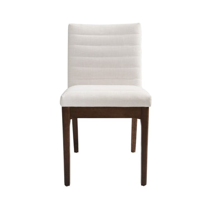 Benjara Dining Side Chair Set of 2,, Channel Stitching, Light Beige Fabric
