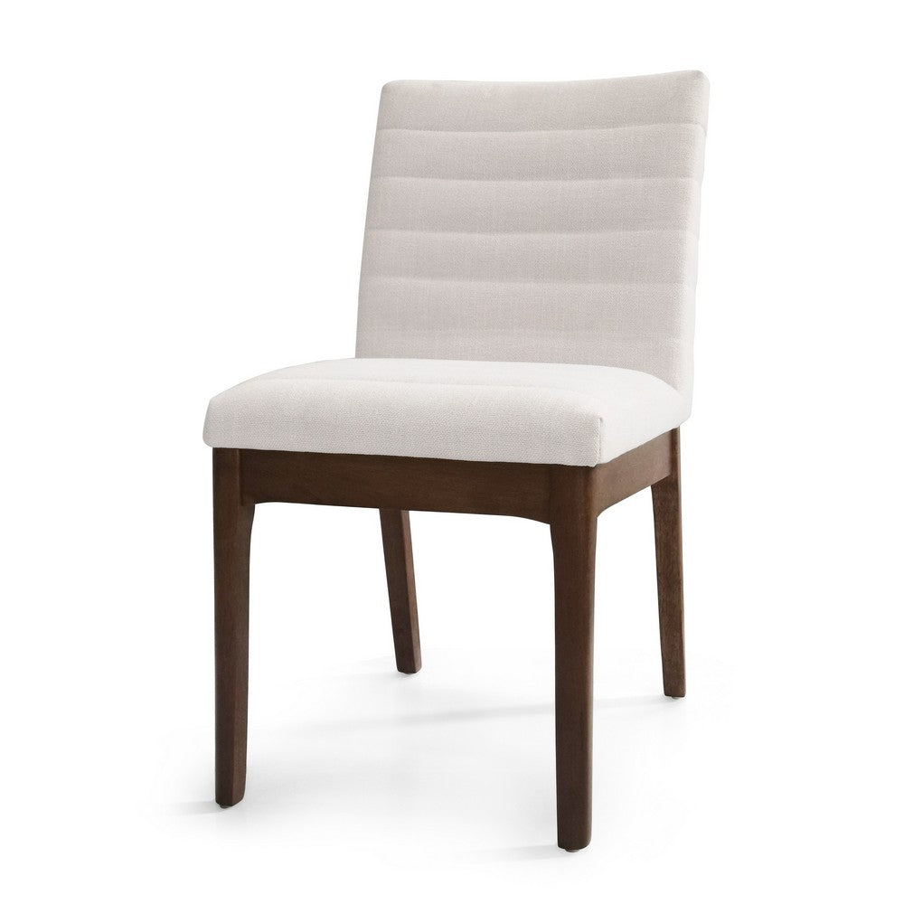 Benjara Dining Side Chair Set of 2,, Channel Stitching, Light Beige Fabric