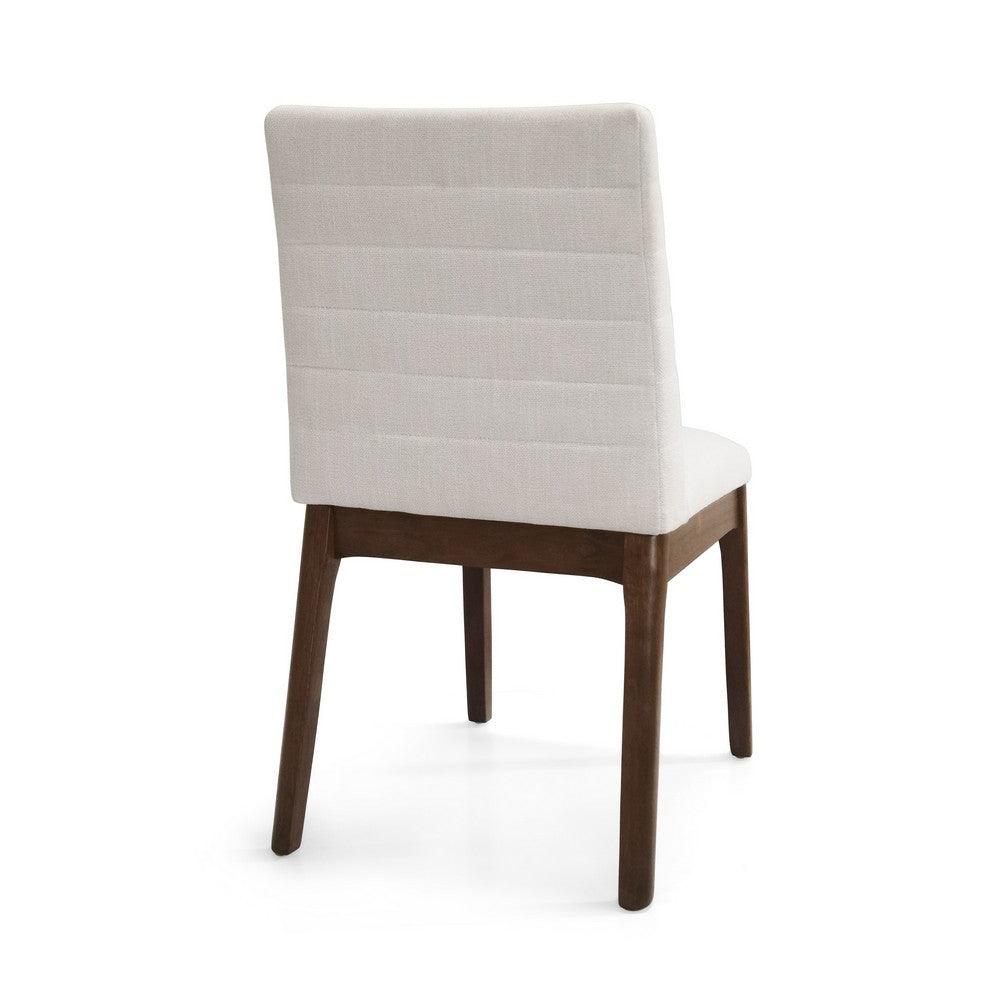 Benjara Dining Side Chair Set of 2,, Channel Stitching, Light Beige Fabric