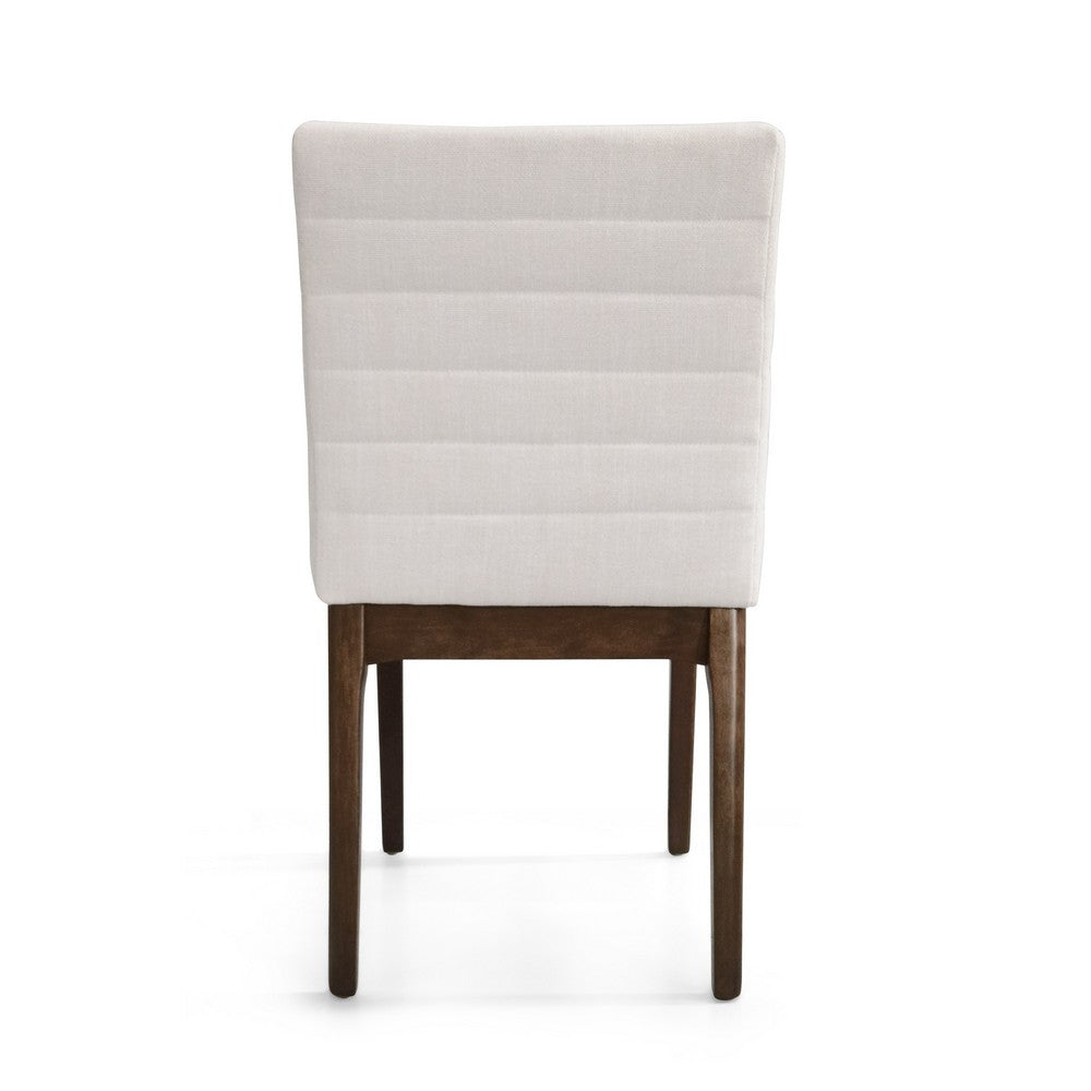 Benjara Dining Side Chair Set of 2,, Channel Stitching, Light Beige Fabric