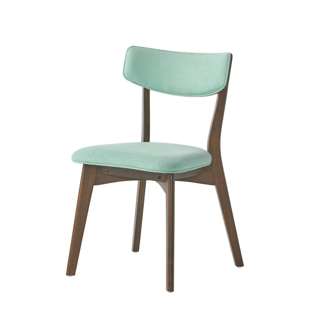 Benjara Bety Dining Side Chair Set of 2, Midcentury Design, Mint Green Fabric