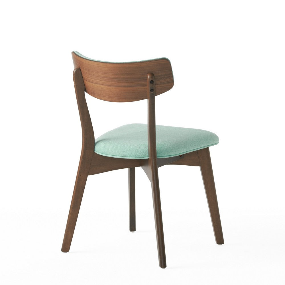 Benjara Bety Dining Side Chair Set of 2, Midcentury Design, Mint Green Fabric