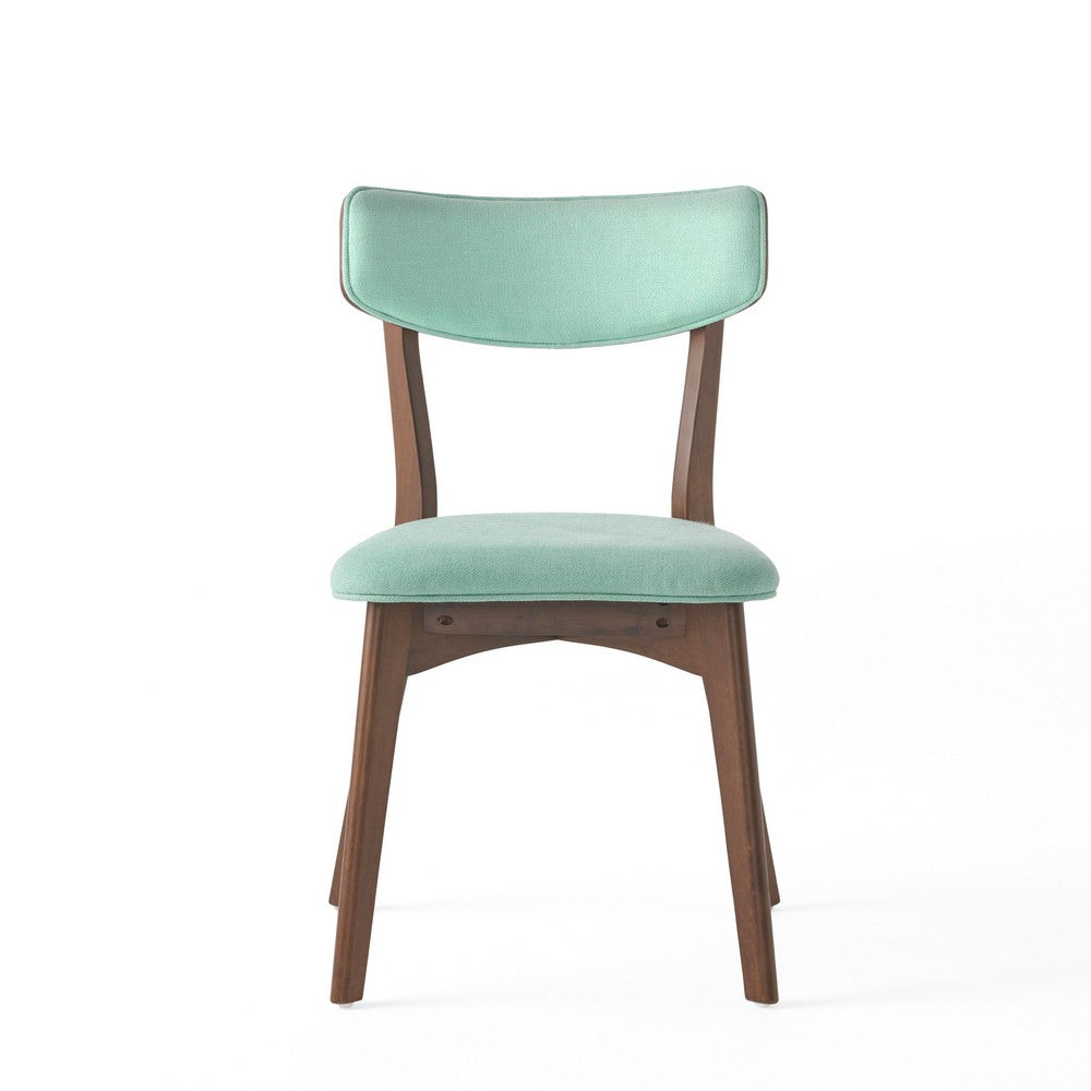 Benjara Bety Dining Side Chair Set of 2, Midcentury Design, Mint Green Fabric