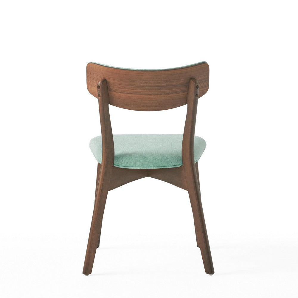 Benjara Bety Dining Side Chair Set of 2, Midcentury Design, Mint Green Fabric