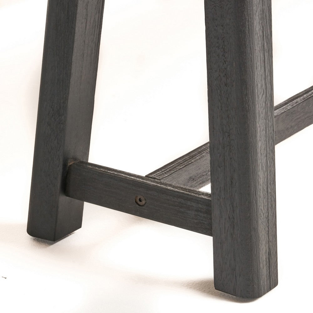 Benjara Outdoor Dining Accent Bench, 63 Inch Teak Brown Seat, Black Bold Legs