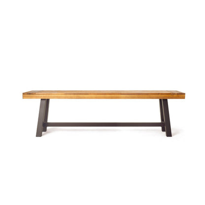 Benjara Outdoor Dining Bench, 63 Inch Acacia Wood Seat with Black Metal Legs