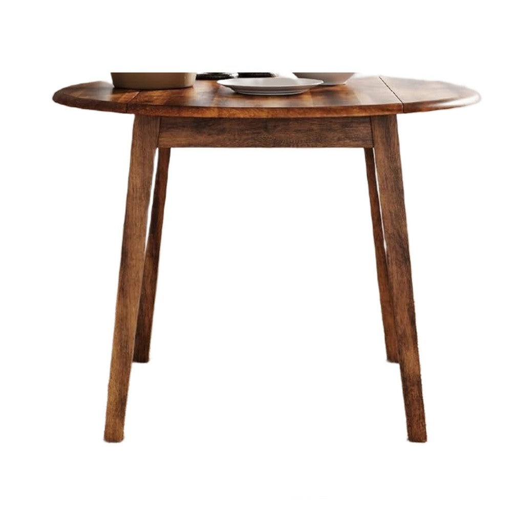 Benjara Bergi Dining Table with 2 Drop Leaves, 26-42 Inch Round, Rustic Brown Wood