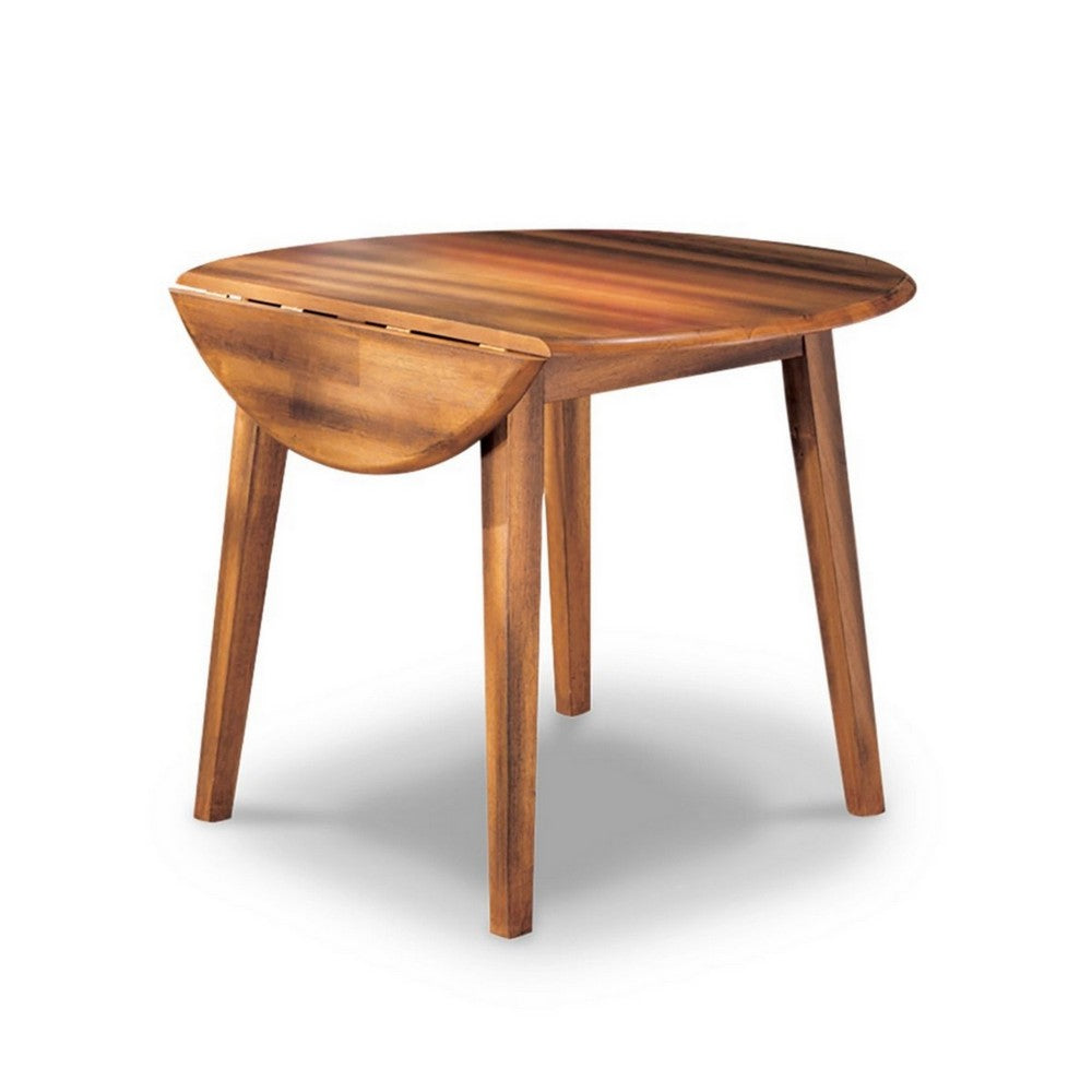 Benjara Bergi Dining Table with 2 Drop Leaves, 26-42 Inch Round, Rustic Brown Wood
