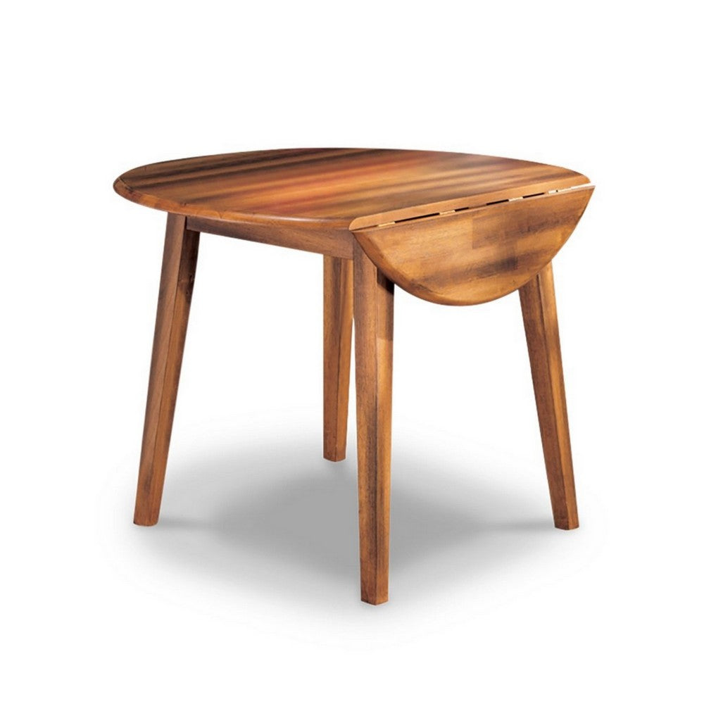 Benjara Bergi Dining Table with 2 Drop Leaves, 26-42 Inch Round, Rustic Brown Wood