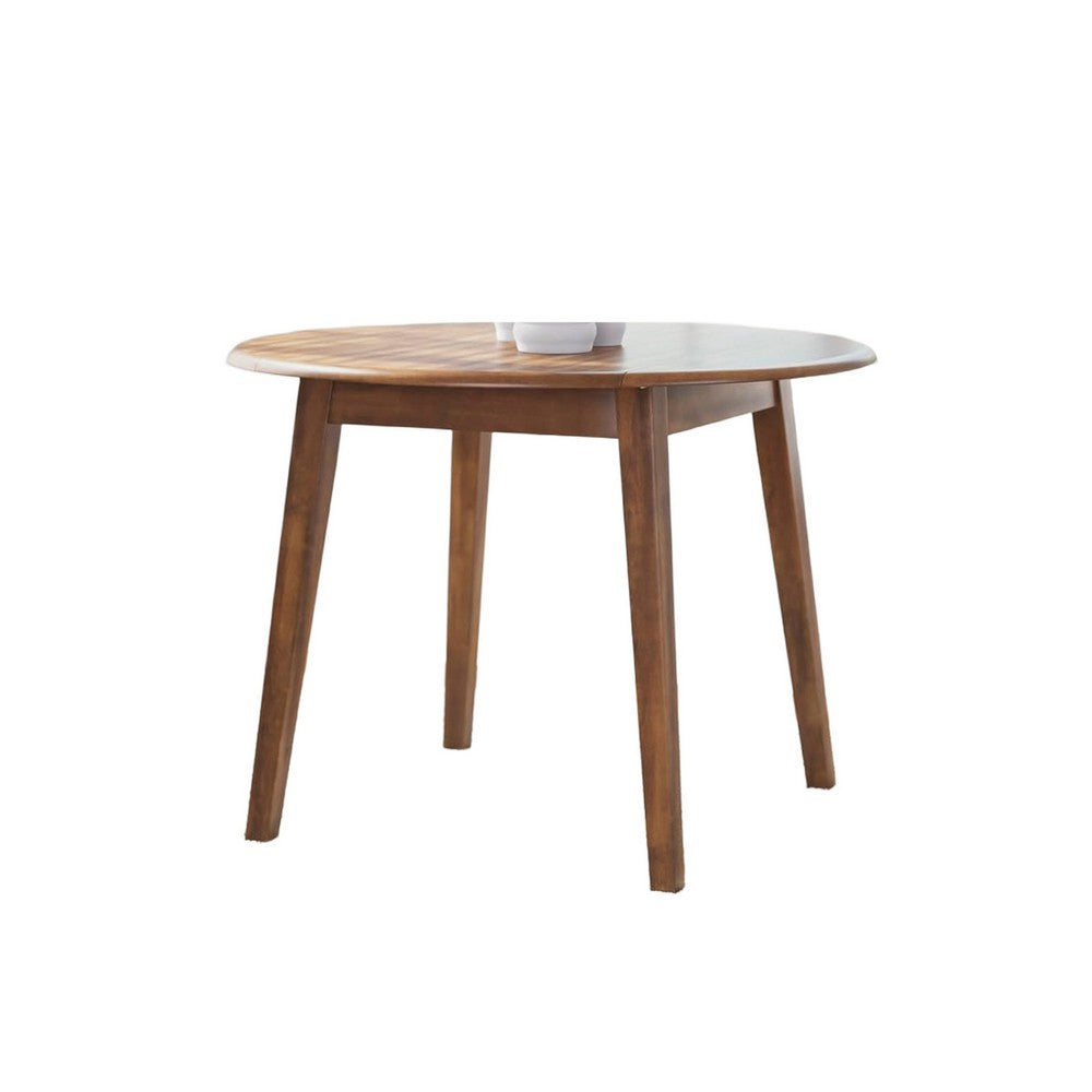 Benjara Bergi Dining Table with 2 Drop Leaves, 26-42 Inch Round, Rustic Brown Wood