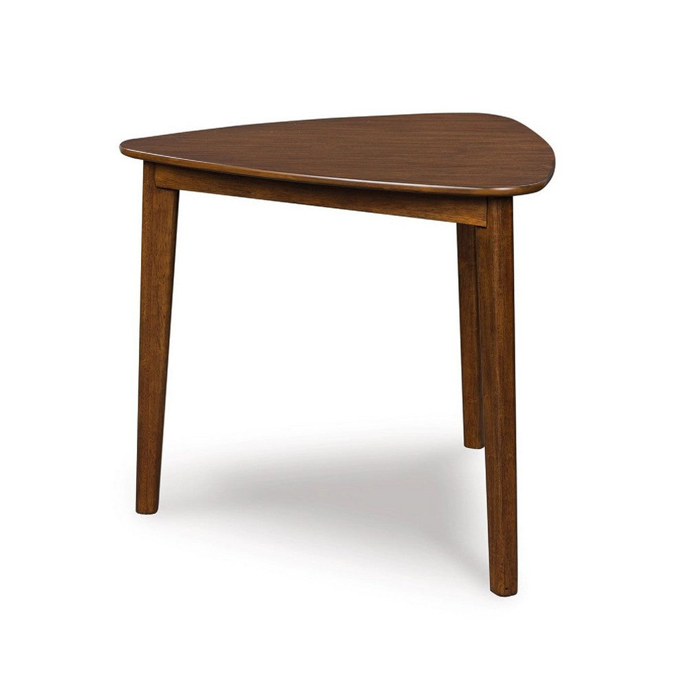 Benjara Dela Breakfast Dining Table, 35 Inch Triangular Top, 3 Legs, Medium Brown